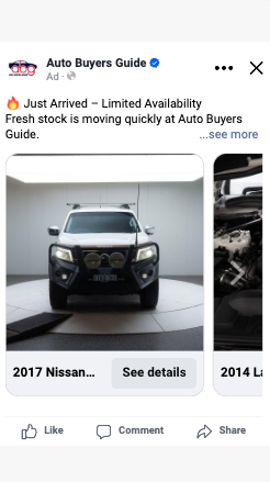 Example Facebook and Instagram paid ad showing an Auto Buyers Guide dealer listing